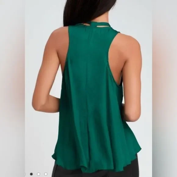 Free People Here With Me Forest Green Lace-Up Top Size Small NWT - Picture 3 of 10